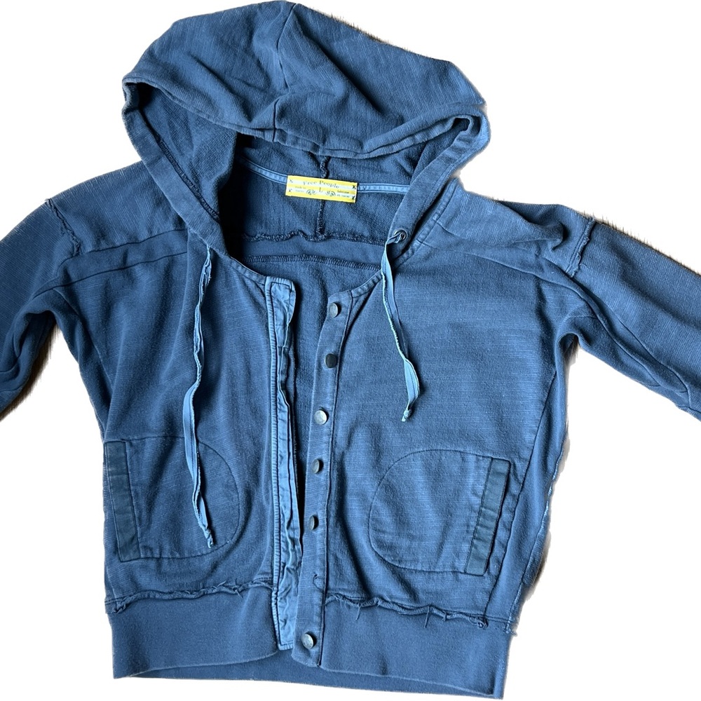 Free People cotton 3/4 sleeve button-down hoodie sweatshirt
